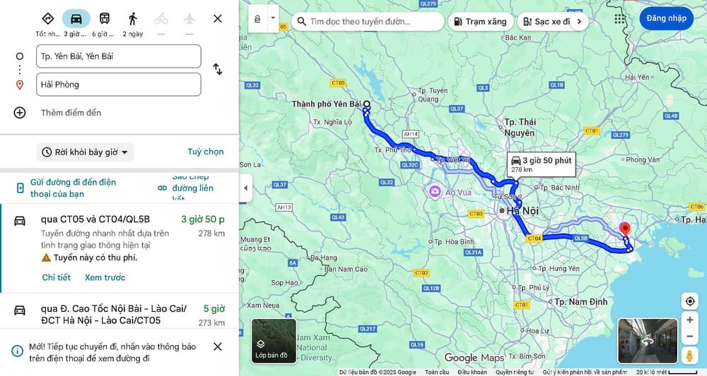 Khoảng cách từ Hải Phòng đến thành phố Yên Bái