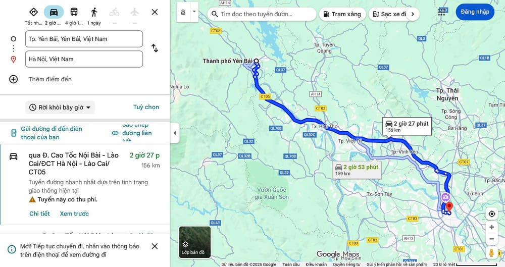 Yên Bái cách Hà Nội khoảng 155km theo đường cao tốc CT05