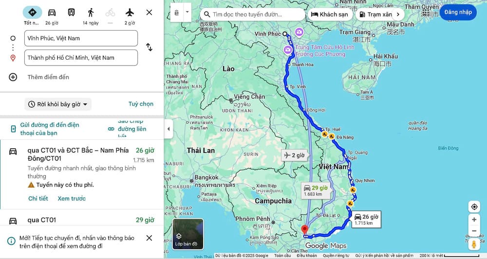 Vĩnh Phúc cách Sài Gòn bao nhiêu km? Hướng dẫn di chuyển chi tiết
