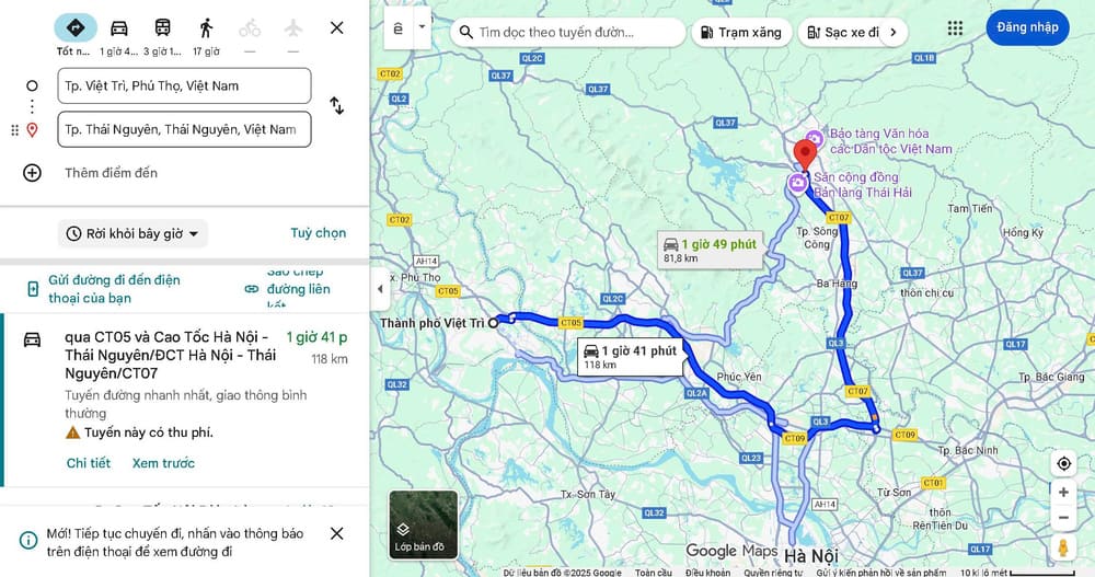 Việt Trì Cách Thái Nguyên Bao Nhiêu Km?