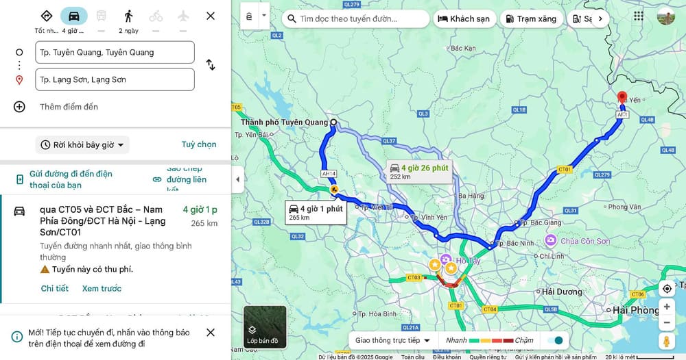 Tuyên Quang cách Lạng Sơn bao nhiêu km?