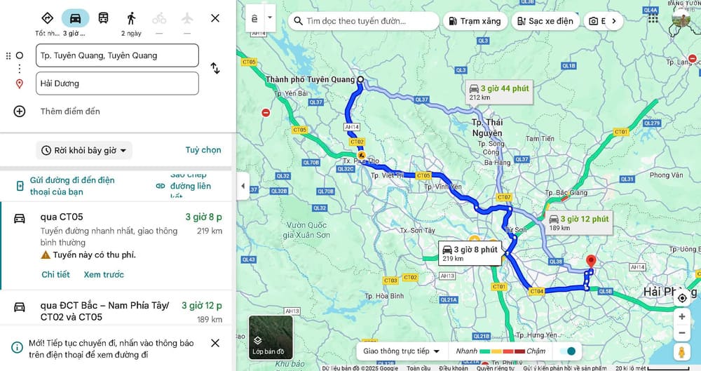 Tuyên Quang cách Hải Dương bao nhiêu km?
