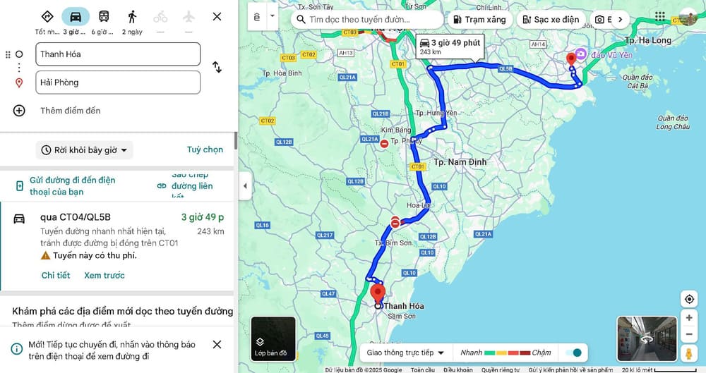 Thanh Hóa cách Hải Phòng bao nhiêu km?