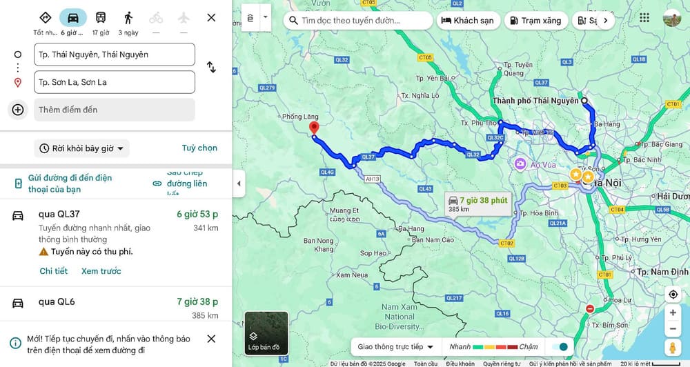 Thái Nguyên Cách Sơn La Bao Nhiêu Km?