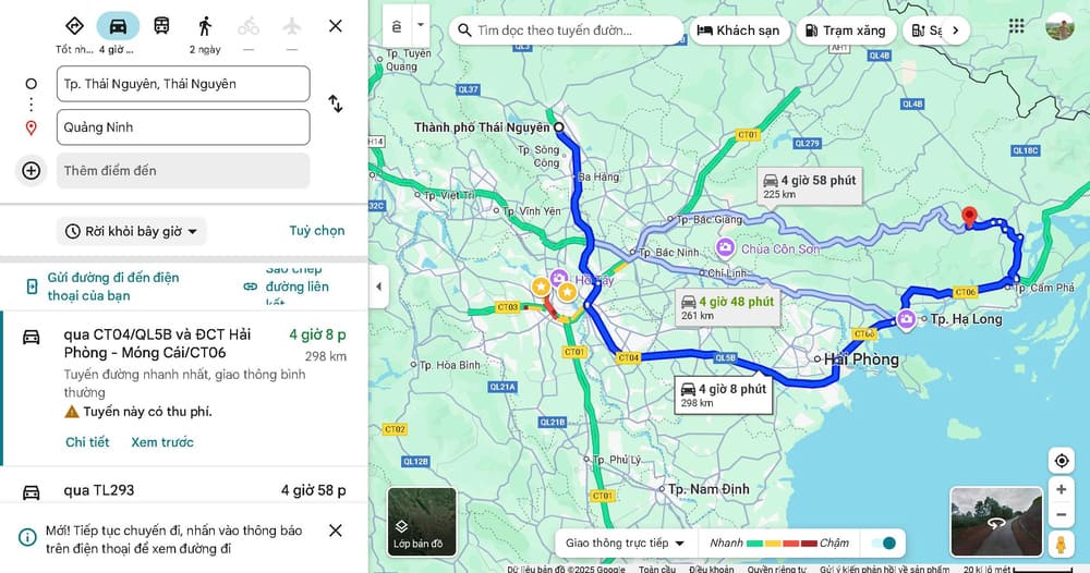 Thái Nguyên cách Quảng Ninh bao nhiêu km?