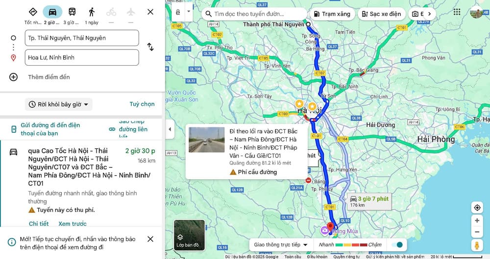 Thái Nguyên cách Ninh Bình bao nhiêu km?