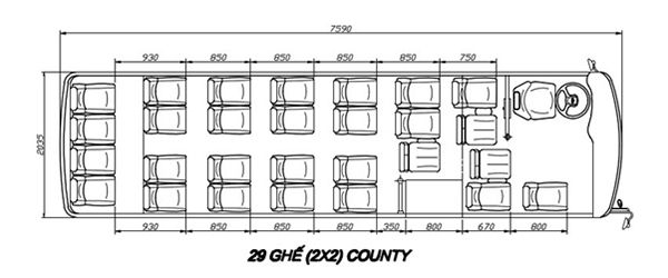 Sơ đồ ghế ngồi xe 29 chỗ Huyndai County