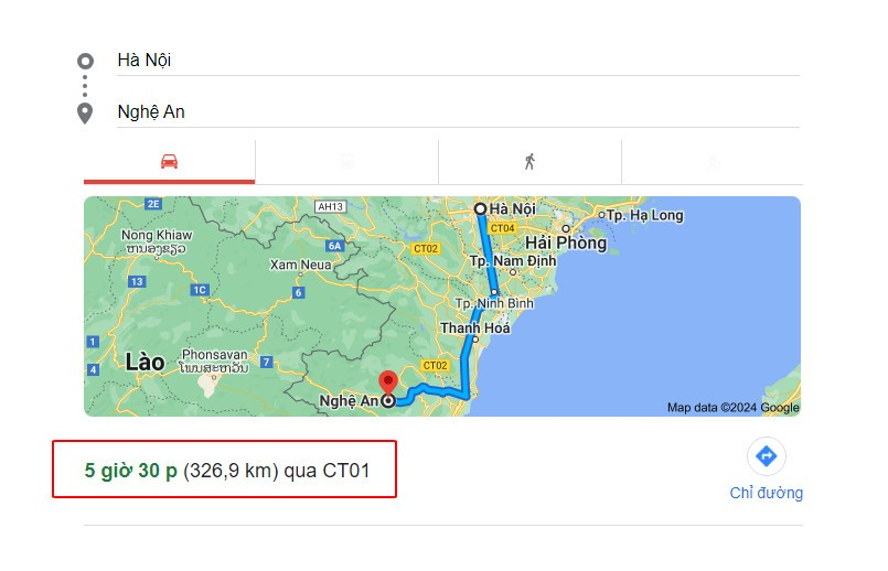Từ Hà Nội đến Nghệ An (TP Vinh) khoảng 350-375km