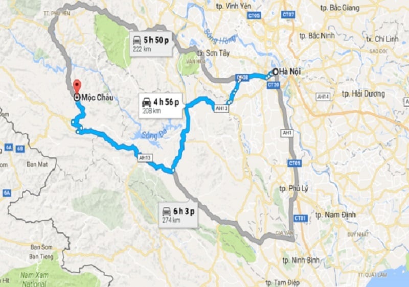 Lộ trình Hà Nội - Mộc Châu dài 180-200km, mất 4-5 giờ lái xe ô tô