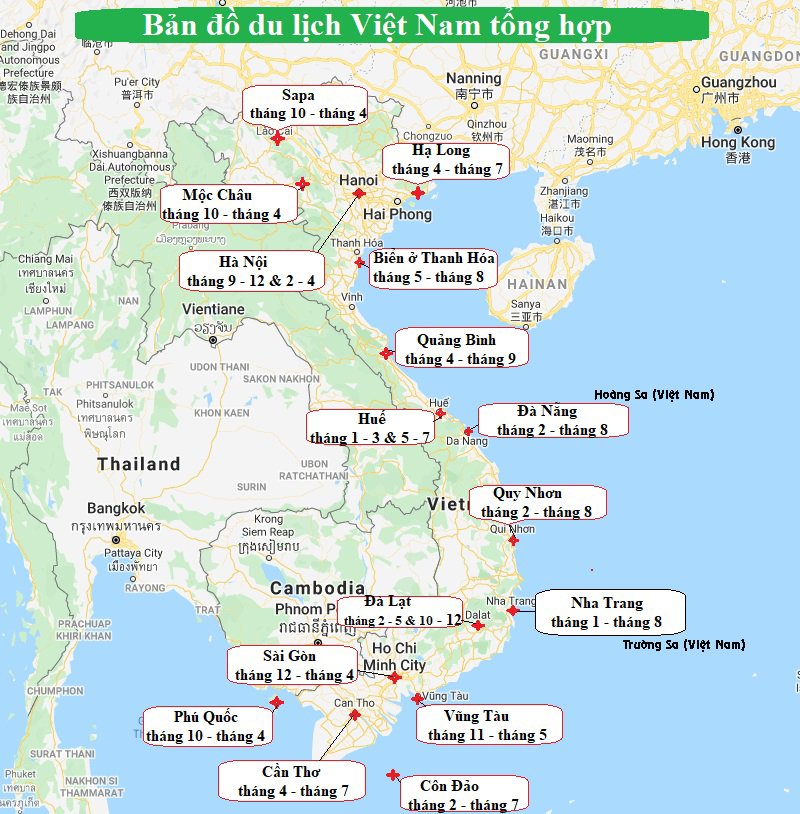 Bản đồ du lịch Việt Nam tổng hợp