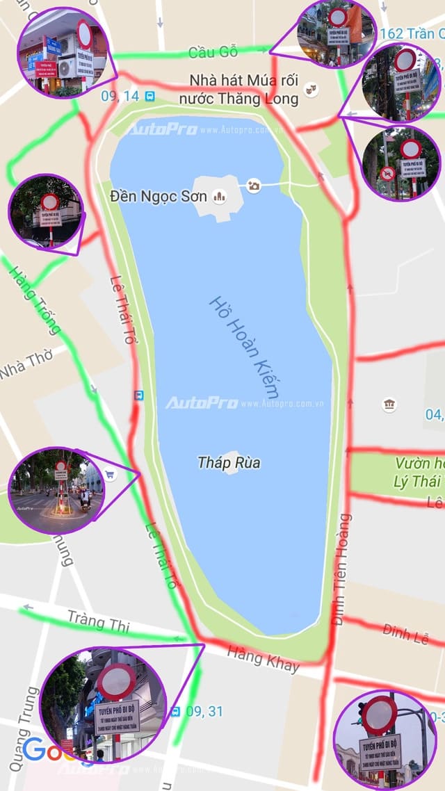 Các tuyến đường cấm trên phố đi bộ quanh hồ Gươm