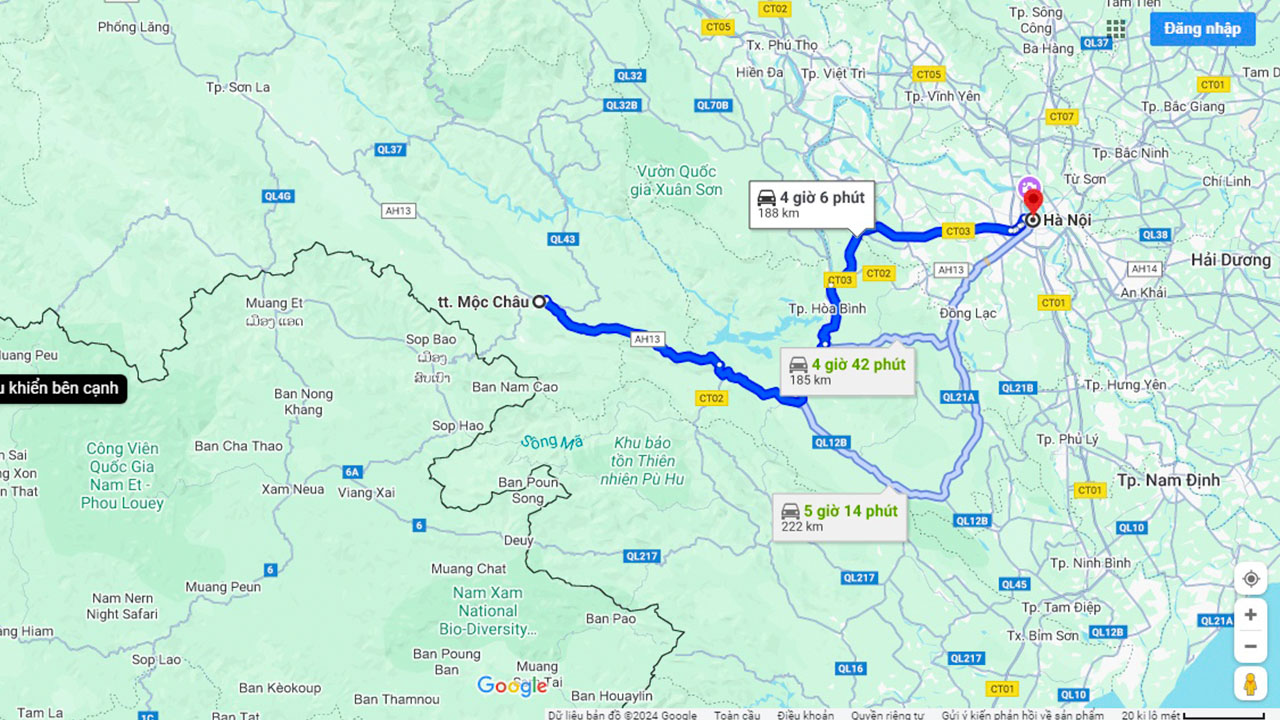 Hà Nội đến Mộc Châu dài khoảng 180-200km