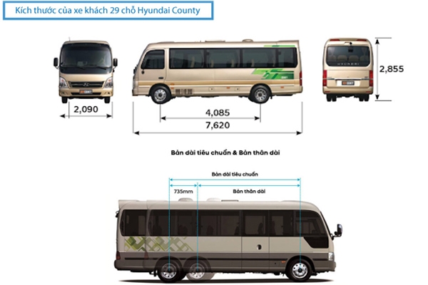Xe 29 chỗ thiết kế cho đoàn 18-28 người với hầm chứa hành lý riêng biệt